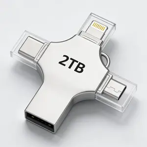 4 in 1 Multi-Function USB 3.0 U Disk 2TB External Storage for iPad Android Phones PC High-Speed Compact Gift for Men Boyfriend Multifunctional Flash Drive