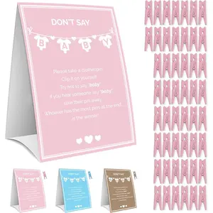 Party Hearty Baby Shower Games for Girl, Don't Say Baby Game,1 Sign and 50 Mini Pink Clothespins, Shower Game Ideas
