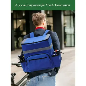 Expandable Insulated Food Delivery Backpack, Large Capacity Leak-Proof Waterproof Pizza Bag with 4 Mesh Pockets, Reflective Strips