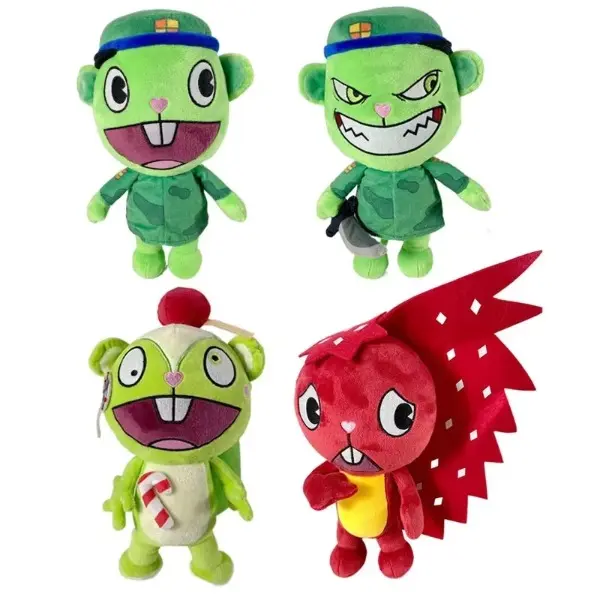28cm HTF Happy Tree Friends Anime Happy Tree Friends Soldier Fliqpy Plush Toys Dolls Military Flipy Doll Plush Toy for Kids Gift In-Game Replica Limited Edition Plushie
