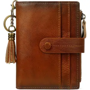 Leather Wallet Women,RFID Blocking Small Wallets for Women Compact Bifold Wallet Card Holder With Zipper  Pocket Brown