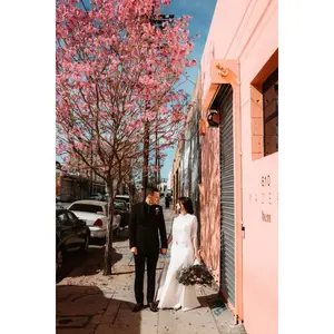 Women's Andi Fit-and-Flare Wedding Gown - Sleek Crepe-and-Lace Fabric, Elegant Wedding Dress