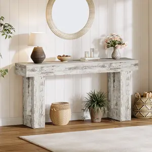 Tribesigns French Country 63-Inch Long Console Table Wooden Rectangular Sofa Table Behind The Couch Farmhouse Entryway Table for Entrance Hallway Living Room Natural Modern