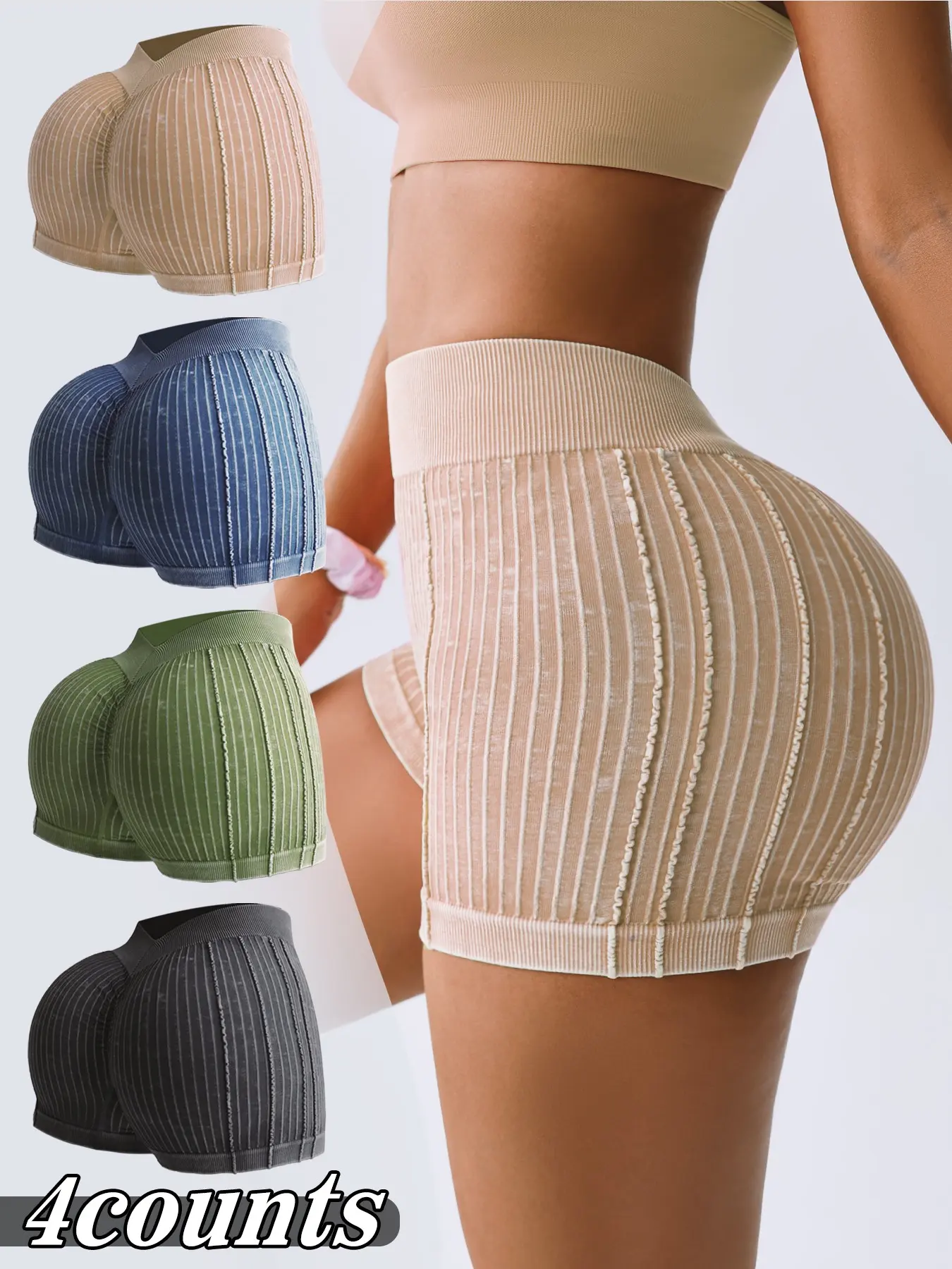 Keren High-Waisted Butt-Lift Workout Shorts, Multi-Color Washed Seamless Yoga Pants, 3D Lift Design, Comfortable & Stylish, High Stretch Shorts, Fitness Yoga Shorts