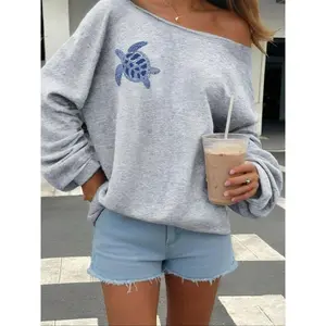 Women'sCasualLoose-FitDropShoulderSweatshirt,TurtlePrintDesign,ThickFabric,PerfectforSpring&FallSeasons