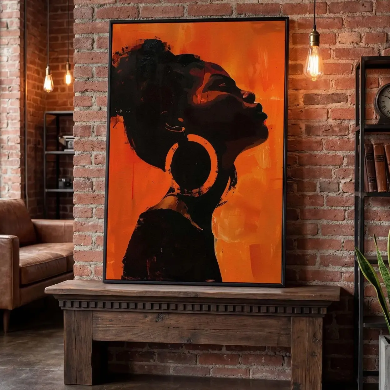African American Woman Portrait Wall Art Print Canvas, Vibrant Orange Black Girl Poster, Modern Room Decor, Framed or Unframed 7
