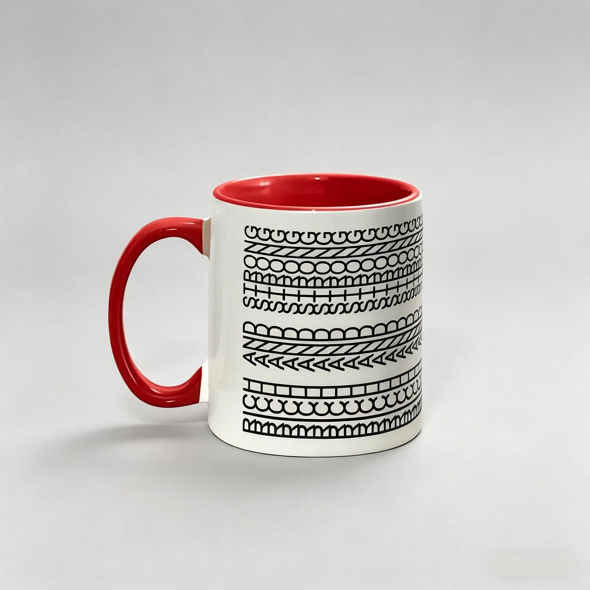 13oz Novelty "Rich and Strong" Bold Phrase Ceramic Mug - Hidden Message Art Drinkware, Alphabet Letter Design, Birthday Print, Reusable Durable Tea Cup, Ideal Gift for Colleagues, Ceramic Mugs, Alphabet Letter Mugs