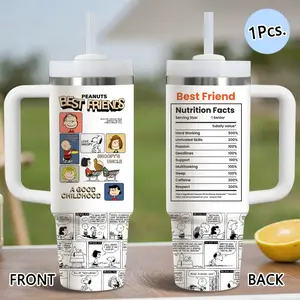 PIKPAKA Anime Snoopy Nakama Friends Vacuum Flasks 40oz Stainless Steel Tumbler with Handle & Straw, Vacuum Insulated Travel Mug Keeps Drinks Cold Up to 12 Hours, Leak-Resistant Cup for Iced Coffee, Water, Office, Gym or Travel