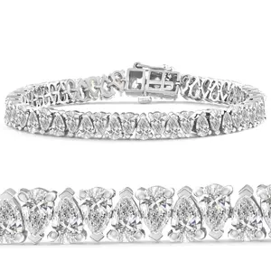 10Ct Pear Shape Diamond Tennis Bracelet Wide 14k White Gold Lab Grown