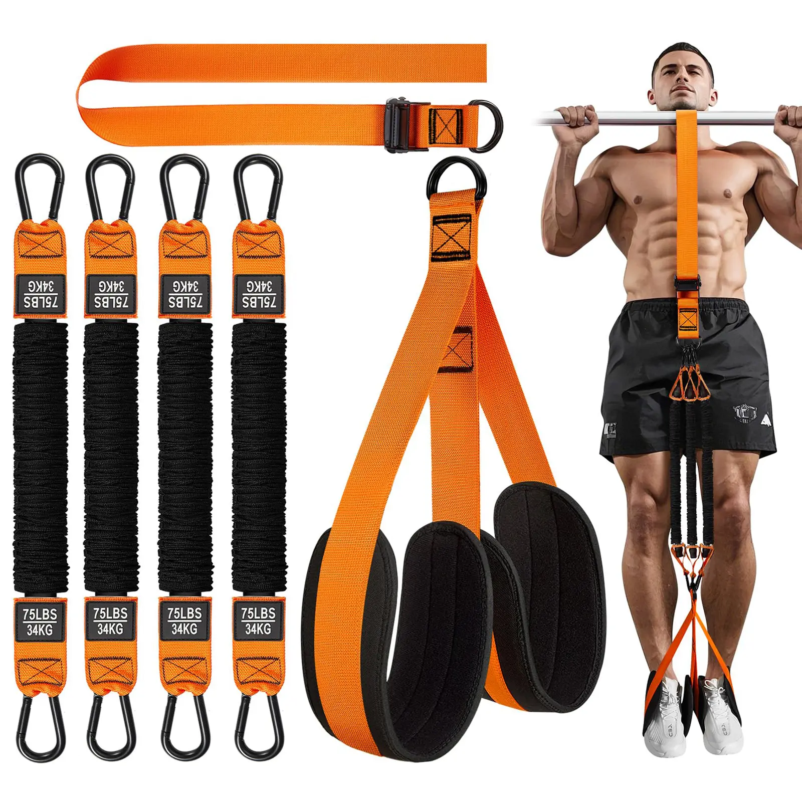 Pull Up Assist Bands Set, Heavy-Duty Adjustable Nylon System with 3 Cloth-Covered Resistance Bands & Wide Footplate, Home Gym Kit for Strength Training