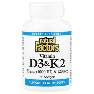 Natural Factors Vitamin D3 & K2, 25 mcg (1,000 IU) & 120 mcg, 60 Softgels