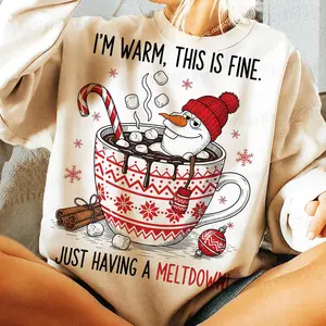 Funny Quote Olaf Snowman Christmas Sweatshirt, Hot Cocoa Winter Sarcastic Holiday Crewneck