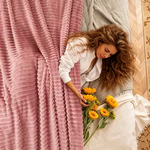 【Summer Deals】ROSEKIND Striped Blanket - Ultra Soft Flannel Throw for Soft Girl Bedroom - Warm Sensorial Immersion Blanket for All-Season Home Decor - High-Texture Cozy Nap Blanket for Couch & Travel , Ideal for Bed,Couch, ,Home Bedroom Decor,