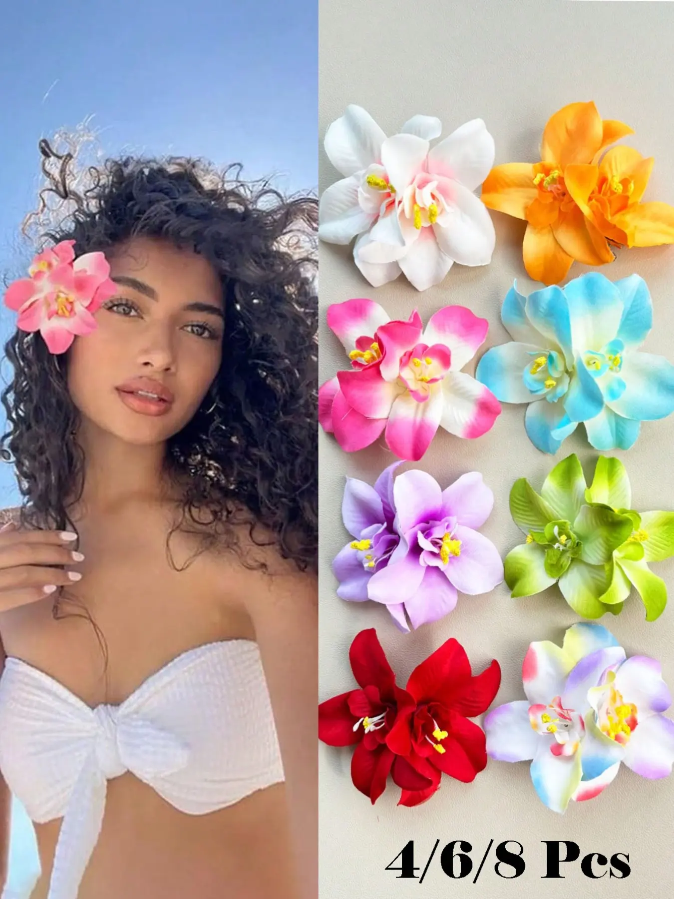 8Pcs Hawaiian Flower Hair Clips, Artificial Flower Hair Clips, Plumeria Hair Clips, Resin Hair Clips, Hair Clip Set, Suitable For Holiday Beach Party, Wedding Party, Holiday Gifts For Girls, Claw Clips, Floral Hair Accessories, Tropical Hair Accessories