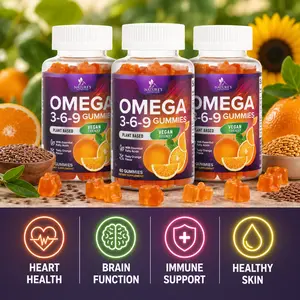 Omega 3-6-9 Vegan Gummies, Essential Fatty Acids Complex for Heart & Brain Health Support, Fish-Free, Non-GMO, Orange Flavor, 60 Gummies