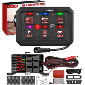Nilight 6 Gang Switch Panel Red Circuit Control Relay System with Fuse Wiring Harness Toggle Momentary Strobe Flash Modes Automatic Dimmable ON Off Pod 12V 24V for Car Truck Camper SUV