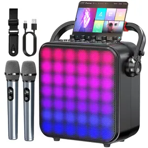 Karaoke Machine for Adults & Kids with Full-Screen LED Lights, Portable BT Speaker with 2 Microphones, Bass/Treble Adjustment, Supports TWS/FM/AUX/USB/TF Card for Home Party User Manual Shoulder Strap
