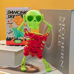 Halloween Decoration Dancing Skeleton Toy, 3D Printed Rotating Head Moving DIY Gift for Boys Girls, Christmas Festival Decorations