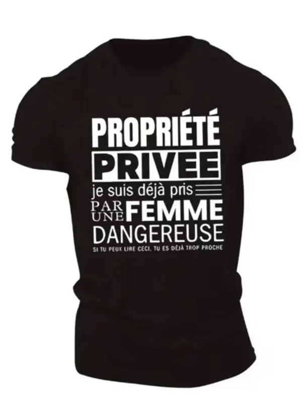 Men'S Humorous French Quote T-Shirt - "Property Rights Are Desired" Graphic Tee, Casual Crew Neck, Lightweight Polyester, Summer Wear, White with Black Text, Casual Summer Wear | Crew Neck Tee | Geometric Pattern Shirt, Funny T Shir
