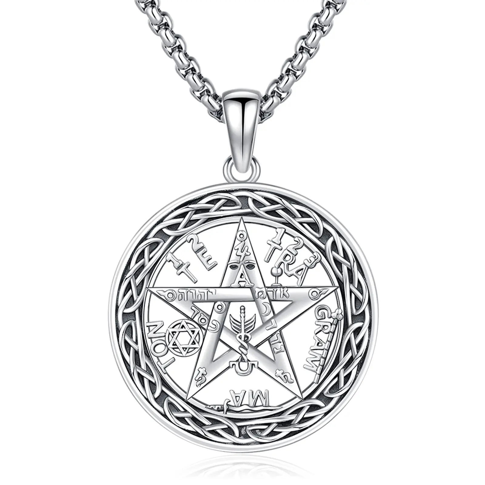 925 Sterling Silver Tetragrammaton Faith Pendant Necklace - Oxidized Circular Celtic Knot YHWH Amulet, Unisex Protection Jewelry Gift, Circular Pendant