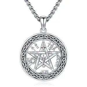 Tetragrammaton Necklace 925 Sterling Silver Pendant Pentagram Necklace for Men & Women, Oxidation Process Silver Pendant, YHWH Jewelry Accessories, Celtic Knot Desgin Round, Protection Amulet Gift