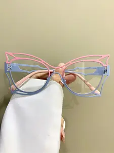 Unisex Color-block Cat Eye Frame Eyeglasses, Anti-blue Light Eyeglasses, Stylish Eyeglass, Trendy Casual Eyeglasses for Everyday Use, Fashion Accessories for Outdoor Activities, Stylish Trendy Eyewear, Fashion Frames