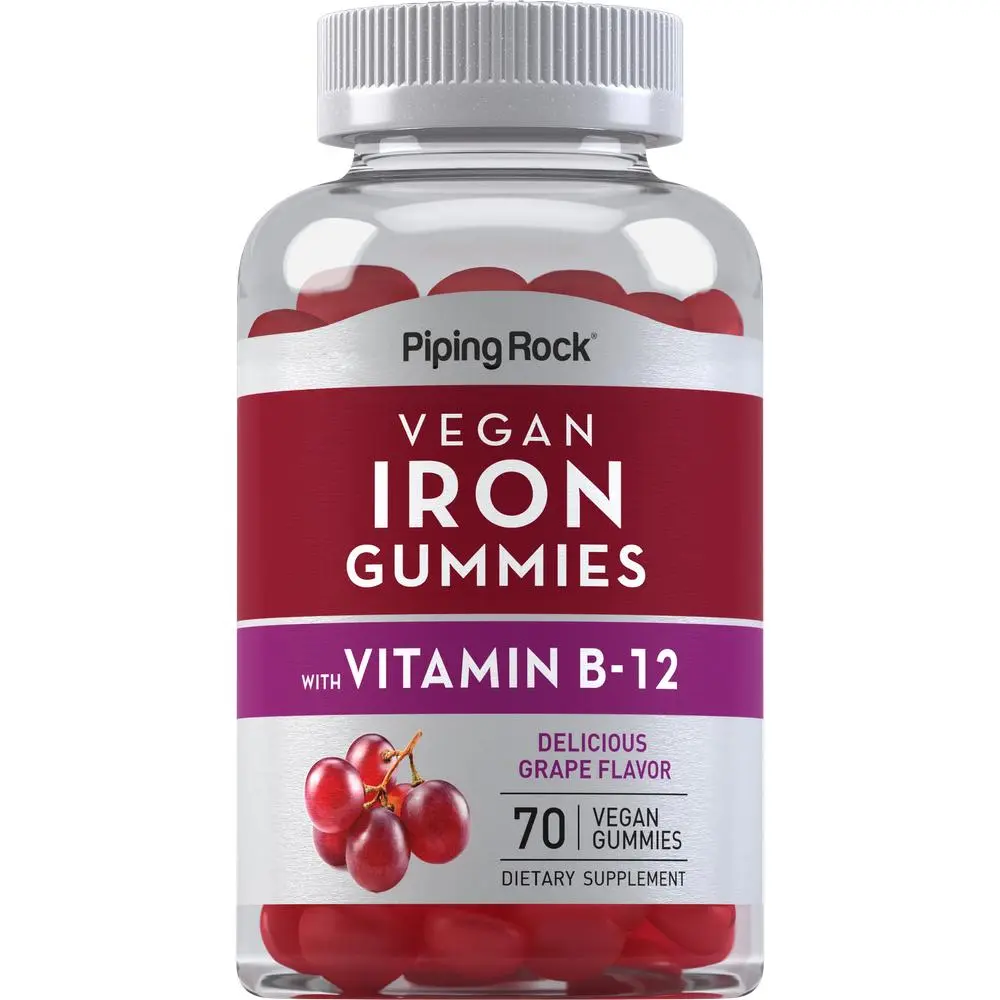 Piping Rock Iron Gummies Supplement | 70 Count | For Women and Men | with Vitamin B12 | Grape Flavor | Vegan, Non-GMO, Gluten Free