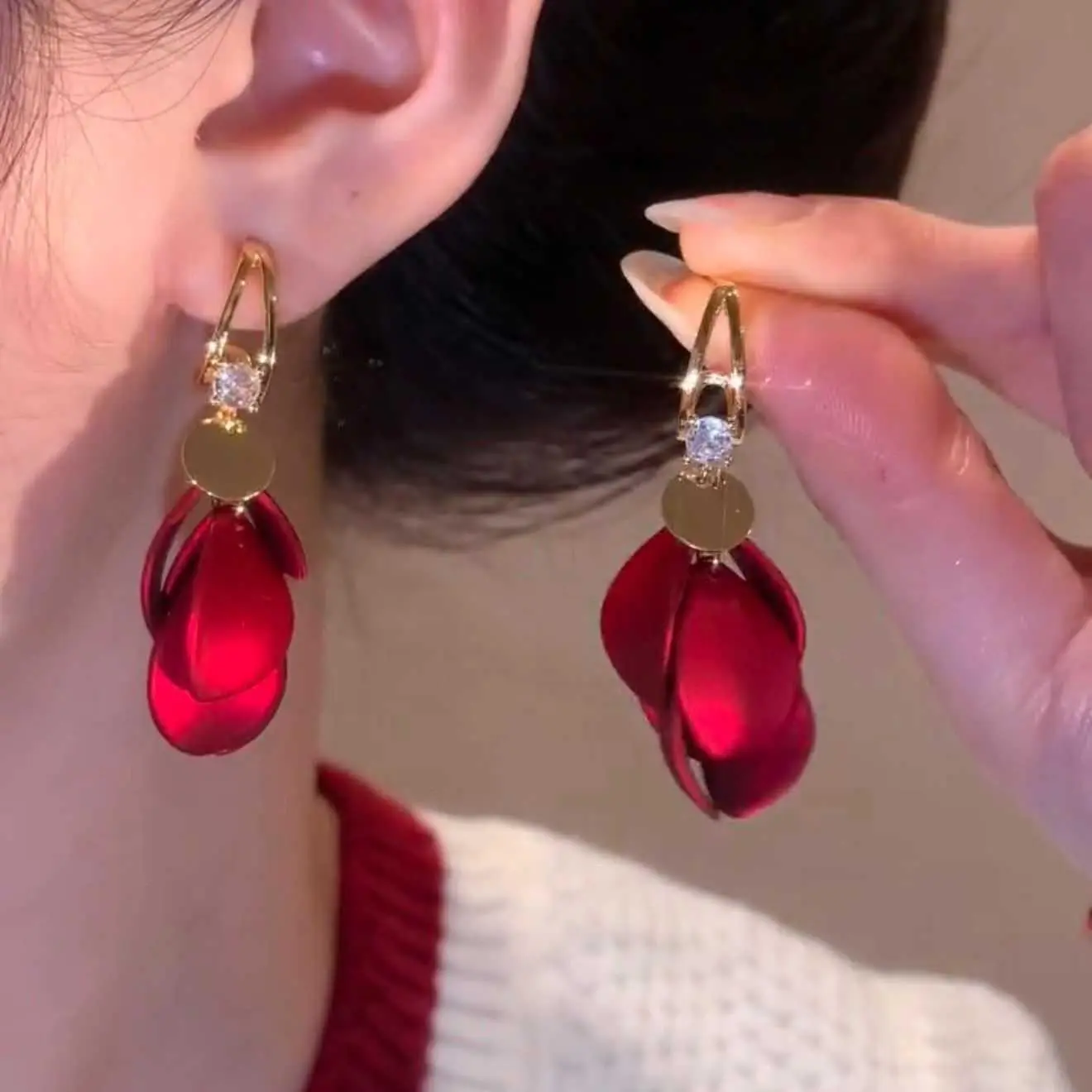 Flower Tassel Earrings Fashionable Design Personalized Dangle Earrings Elegant Versatile Chic Ankara Red Vintage Ear Jewelry HNAL09