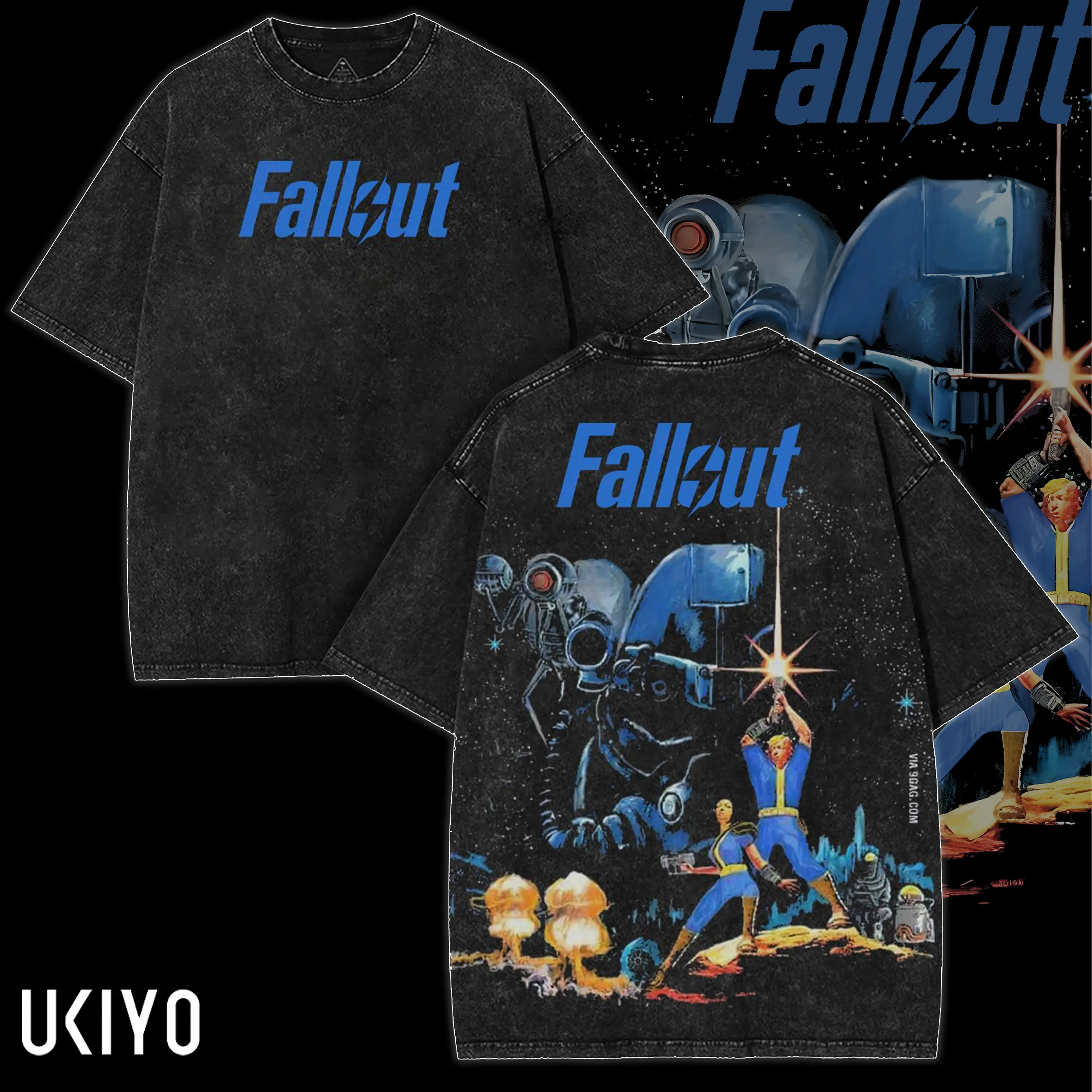 Fallout 4 New Vegas Washed Tshirt Sided Cotton unisex graphic tees game Menswear Vintage Retro Gaming Black streetwear Top T-shirt men graphic tees Fabric Oversized Seamless Clothes