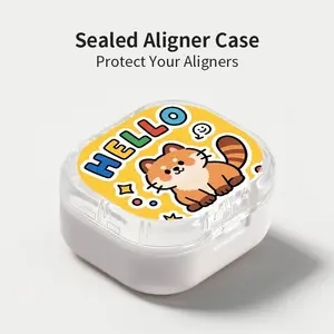 Cute Hello Red Panda Print Aligner Case, Sealed Leak-Proof Orthodontic Retainer Box, Portable Dust-Proof Storage for Students Adults Travel