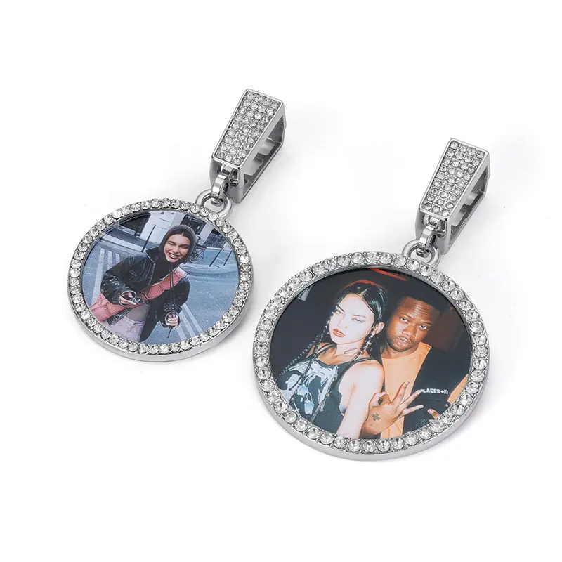 Hip-Hop Inspired Round Pendant Necklace, Personalized Alloy Photo Charm for Adults, DIY Creative Costume Jewelry Gift, Fashion, Print, Street