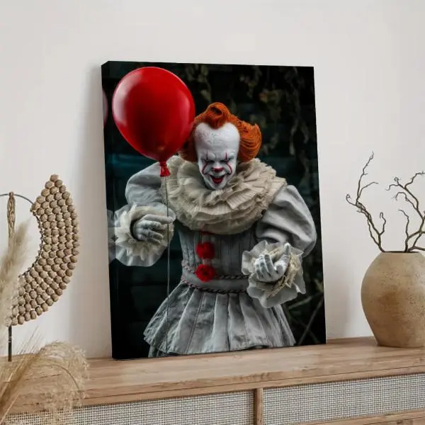 Horror Clown Canvas Wall Art, Halloween Scary Clown Ready-to-Hang Waterproof Canvas Print with Wooden , Living Room, Party Room, Game Room, or Bar Decor, Spooky Wall Decoration, Ideal Gift for Horror Fans black aluminum,art poster