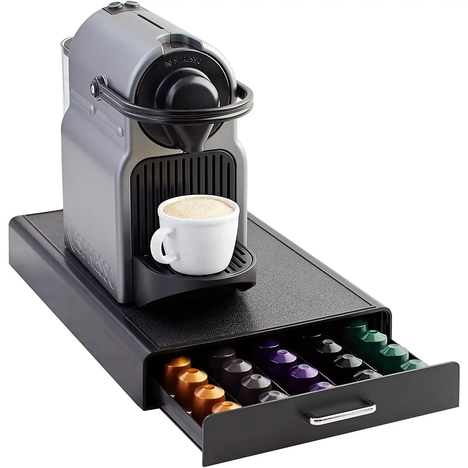 Nespresso OriginalLine Coffee Pod Storage Drawer Holder, Coffee Bar Accessories, 1 Easy-Open 50-Cap Unit, Fits OriginalLine Capsules, Black, Anti-Slip Pads, Interior Pillar, Mirror-Finish Handle, Tabletop Protector