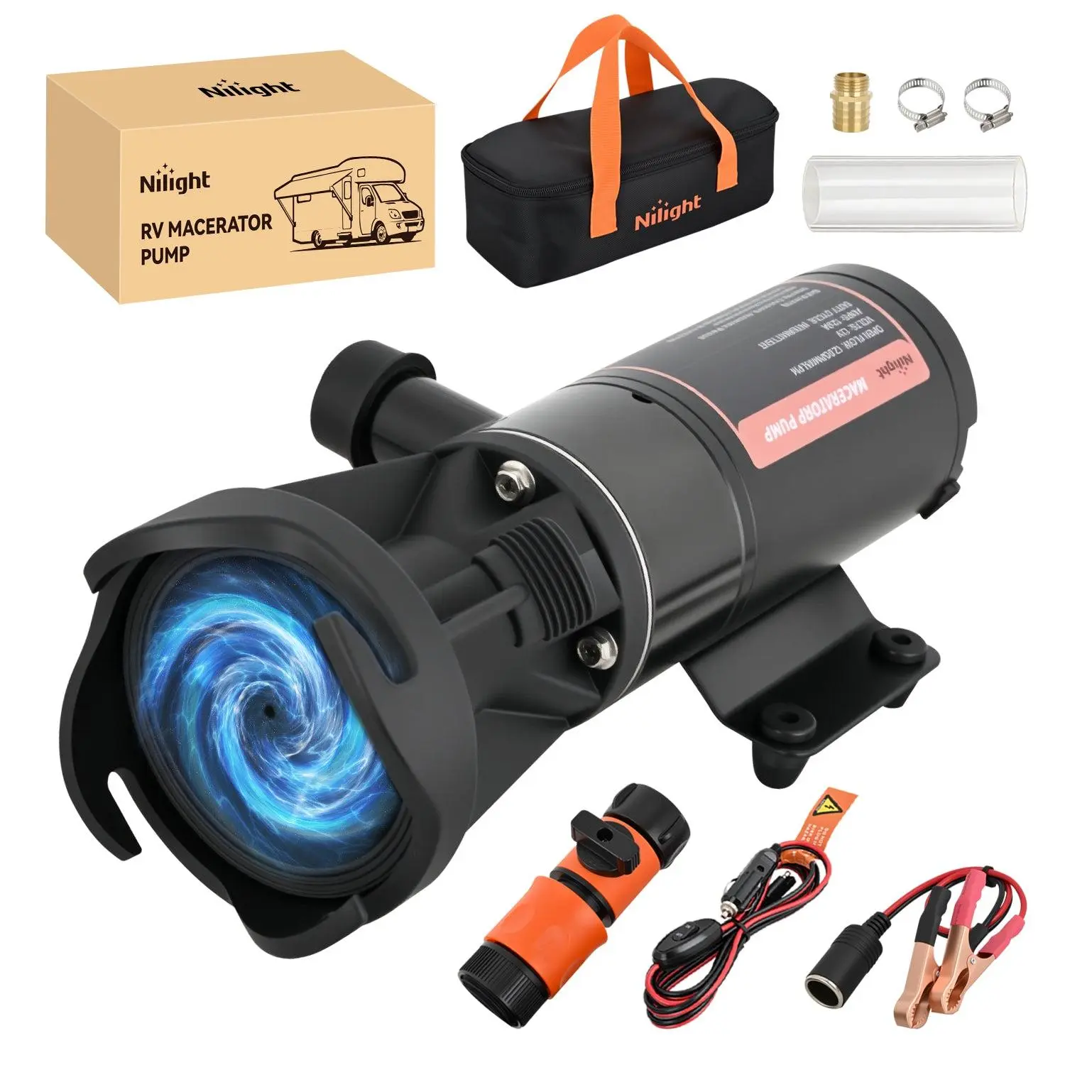 Nilight Macerator Pump for RV 12V 12GPM Portable Quick Release Self-Priming RV Macerator Pump for Sewage Waste sewer Pump Kit with Hose Fittings Discharge Port Carry Bag for Camper Boat Kitchen Marine,car accessories