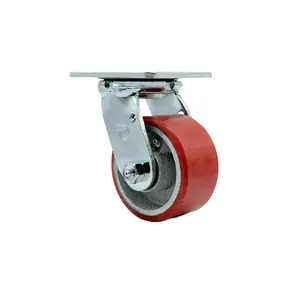 4" Heavy Duty Swivel Caster with Red Polyurethane on Iron Wheel - 700 lbs Capacity - Service Caster Brand