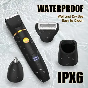 3-in1 Electric Body Hair Trimmer - Groin Hair Trimmer for Men - Men's Hair Removal Device - Cordless Waterproof Nose Hair Manscape Trimmer with Standing Recharge Dock