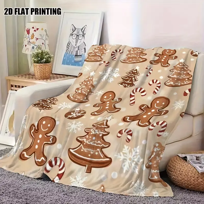 Gingerbread Christmas Blanket  Lightweight Flannel Throw with Gingerbread Men Candy Canes  Snowflakes  All-Season Soft Warmth for Home Car Travel  Cozy Holiday Decor  Gift Idea Beige Brown White Red Gray Black Home Decorators Throw plaid For Sofa