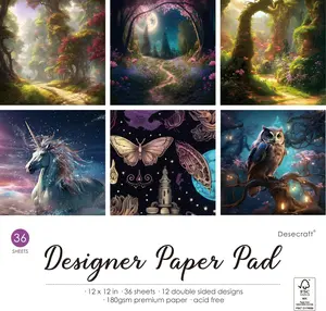 Desecraft Enchanted Fantasy Forest 12x12 Paper Pad Pack Scrapbook Cardstock Decorative Patterned Paper for Card Making Journaling Planner Origami Scrapbook Paper Scrapbooking Supplies