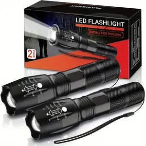2 Pack Flashlights, Grade 5 Modes 3000 High Lumens Led Waterproof Handheld Flashlight for Camping Biking Hiking Outdoor Home Emergency(Batteries Not Included)