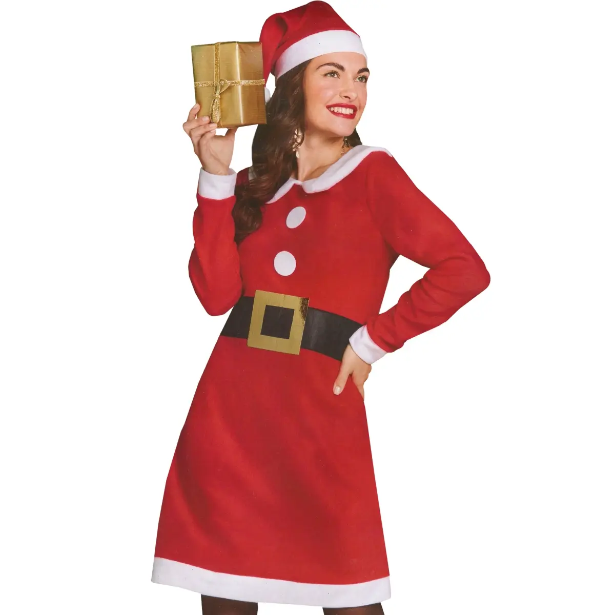 212 MAIN Women's 41 in. Festive Christmas Holiday Mrs. Claus Party Costume Set - Red & White, Large, Polyester, Includes Dress, Belt with Buckle, Dog & Cat Clothes, Accessories, Kids