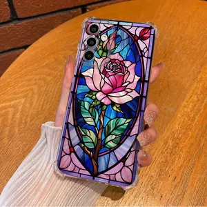 Colorful Rose Romantic Pattern Design Aesthetic TPU Casing For SAMSUNG GALAXY A14A15A16A25A26A34A35A36A53A54A55A56 4G5G 30XL1665 Four Corners Transparent Soft Silicone TPU Gift Shockproof Full Protection Anti-Drop Phone Cases Shell Cover