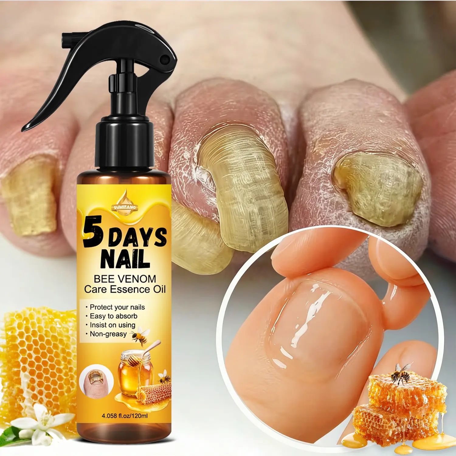 Bee Venom Nail Care Essence Oil 120ML Treatment, Nail Care Product, Bee Venom Formula Protects Nails, Daily Nail Health Protection, 5 Days Nail Care, Refreshing Non-Greasy