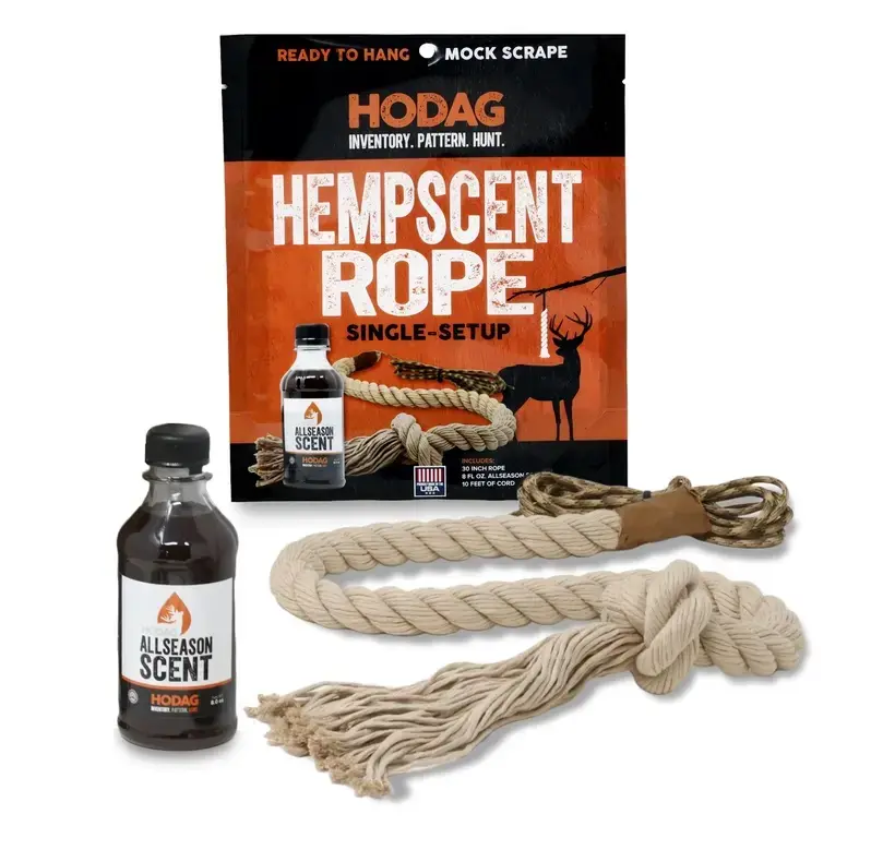HODAG HempScent Rope Single-Setup - Absorbent Blend Rope for Deer Mock Scrapes, Quick Woods Setup, Year-Round Deer Activity - Made in USA