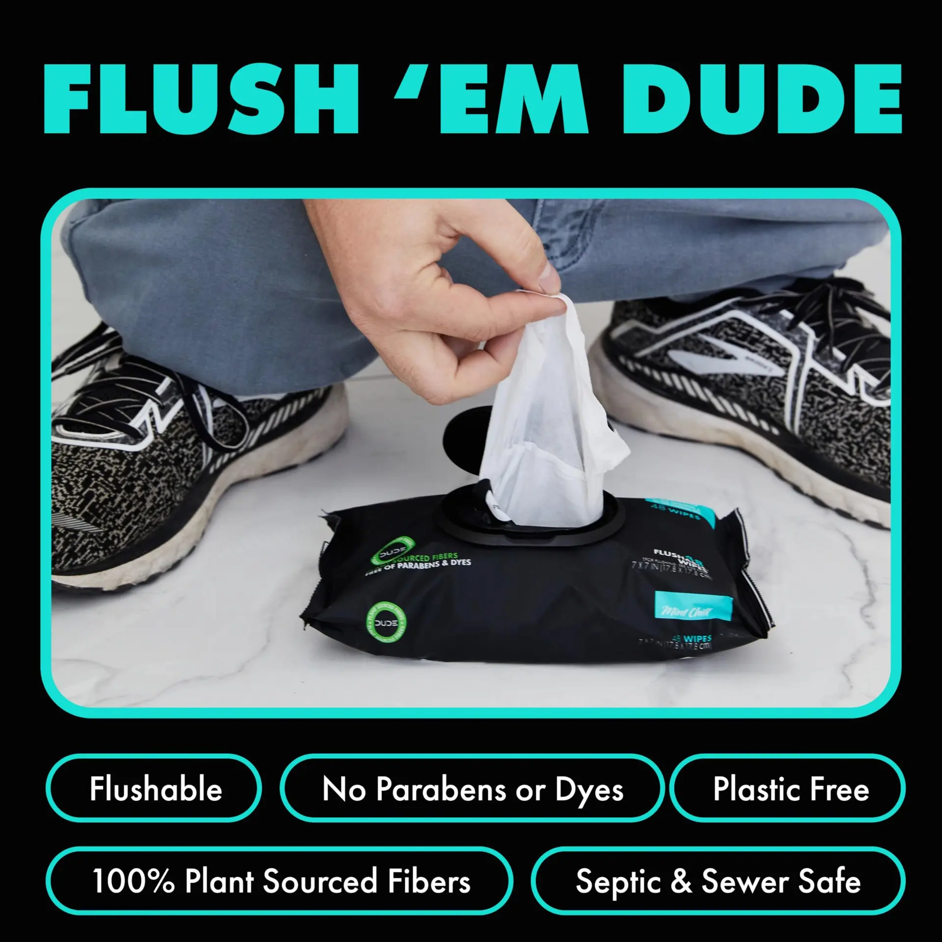 Flushable Toilet Wet Wipes Pack, Household Wipes, Biodegradable Wipes, 1-Pack 48 Sheets & 3-Pack 144 Sheets, Scent-Free Large Adult Wipes, Vitamin E & Aloe Vera, Safe for Septic Systems