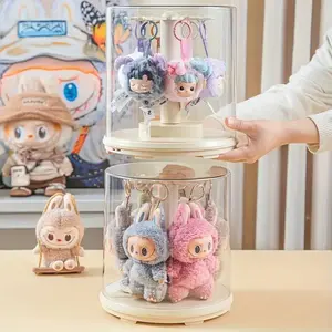 Labubu Rotating Display Cabinet, Dustproof Storage Rack, 360 Degree Round Column Organizer, Perfect Gift for Valentine's Day