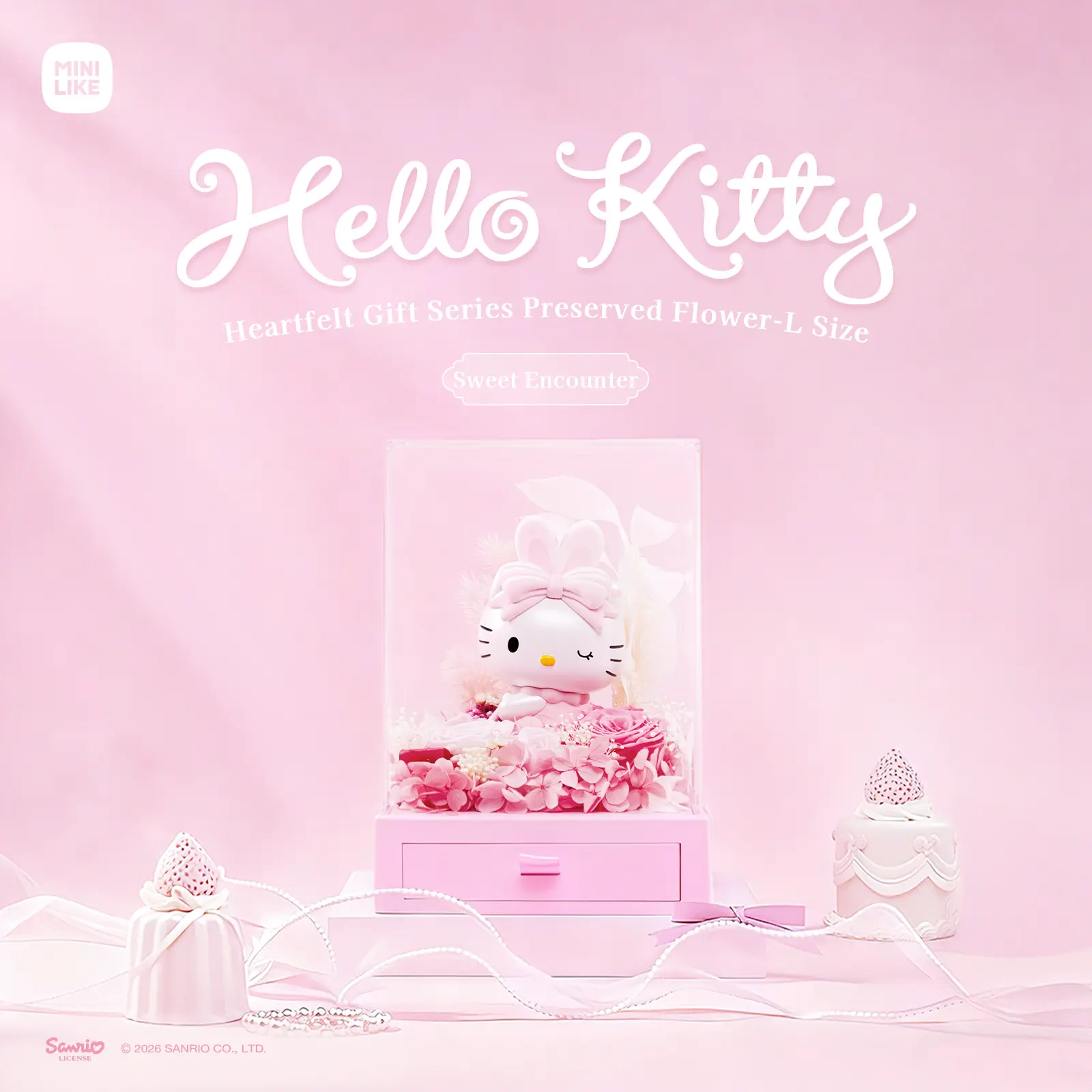 Sanrio Heartfelt Gift x MINILIKE GIFT DAY Size L Soft Cuddly Kawaii Stuffed Toy for Girls, Soft Cuddly Gift