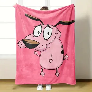 Courage the Cowardly Dog Cartoon Blanket - Ultra-Soft & Warm All-Season Throw, Machine Washable Digital Print for Sofa, Bed, Travel, Camping, Office - Cozy Contemporary Design, Sofa Throw Cozy Home Decor Vibrant Print-280GSM