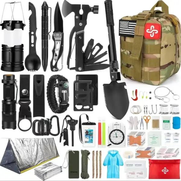 Survival Kit, 250 Pcs Survival Gear Emergency Supplies First Aid Kit | Emergency Survival Kit Camping Essentials Hiking Gear Bug Out Bag, Gifts for Men Dad, Black