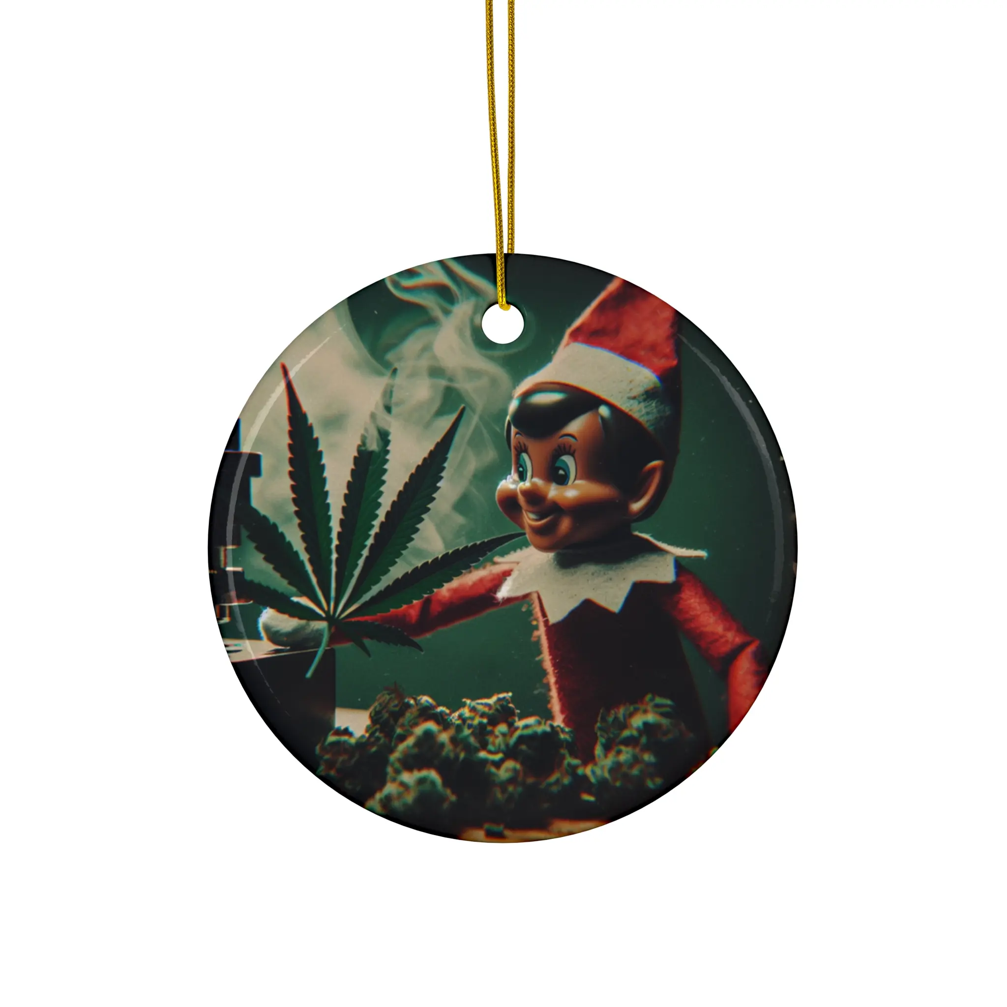Christmas elf with Leaf Ceramic Ornament, 4 Shapes