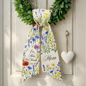Personalized Wildflower Wreath Sash for Mom, Custom Mother’s Day Door Wreath Sash, Birth Flower Family Names Door Decor, Floral Wreath